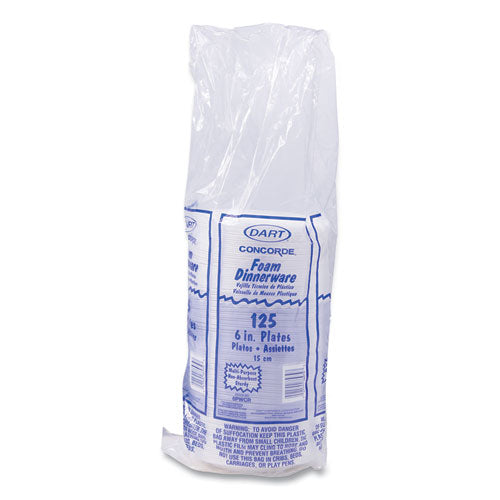 Image of Dart® Concorde Foam Plate, 6" dia, White, 1,000/Carton