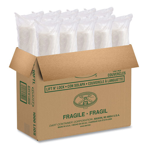 Image of Dart® Lift n' Lock Plastic Hot Cup Lids, Fits 10 oz Hot Cups, White, 1,000/Carton