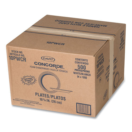 Image of Dart® Concorde Foam Plate, 10.25" Dia, White, 125/pack, 4 Packs/carton