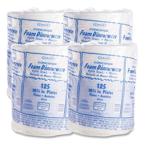 Image of Dart® Concorde Foam Plate, 10.25" Dia, White, 125/pack, 4 Packs/carton