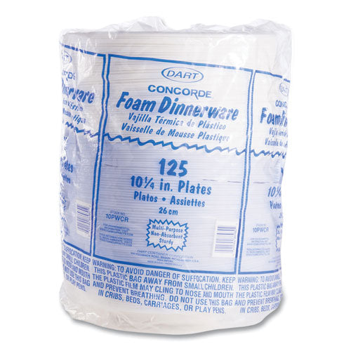 Image of Dart® Concorde Foam Plate, 10.25" Dia, White, 125/pack, 4 Packs/carton