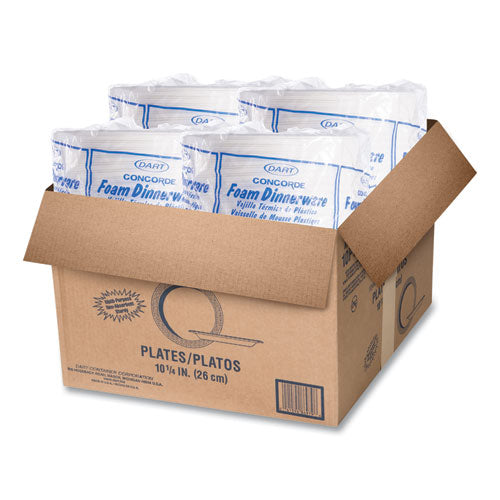 Image of Dart® Concorde Foam Plate, 10.25" Dia, White, 125/pack, 4 Packs/carton