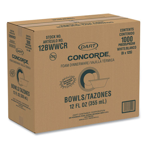 Image of Dart® Concorde Foam Bowl, 10, 12 Oz, White, 125/pack, 8 Packs/carton