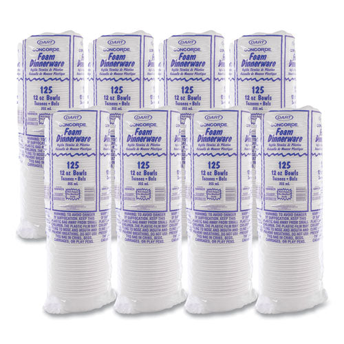 Image of Dart® Concorde Foam Bowl, 10, 12 Oz, White, 125/pack, 8 Packs/carton