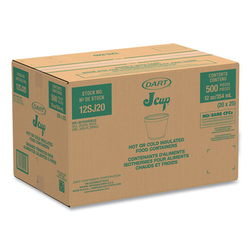 Image of Dart® Food Containers, 12 oz, White, Foam, 25/Bag, 20 Bags/Carton