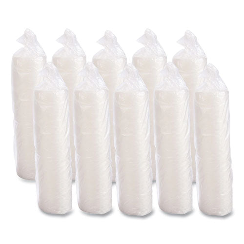 Image of Dart® Plastic Lids for Foam Cups/Bowls/Containers, Flat with Straw Slot, Fits 6 oz to 14 oz, Translucent, 100/Pack, 10 Packs/Carton