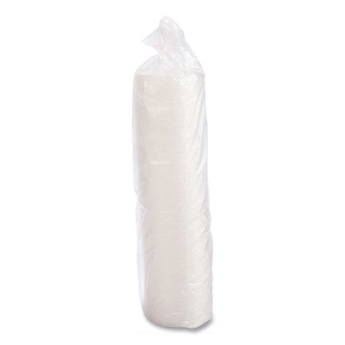 Image of Dart® Plastic Lids for Foam Cups/Bowls/Containers, Flat with Straw Slot, Fits 6 oz to 14 oz, Translucent, 100/Pack, 10 Packs/Carton