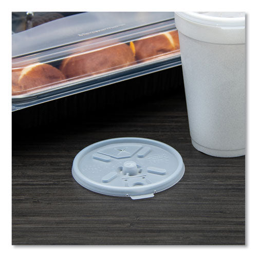 Image of Dart® Lift n' Lock Plastic Hot Cup Lids With Straw Slot, Fits 12 oz to 24 oz Hot Cups, Plastic, Translucent, 100/Pack, 10 Packs/CT