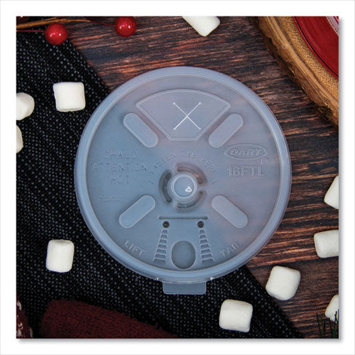 Image of Dart® Lift n' Lock Plastic Hot Cup Lids With Straw Slot, Fits 12 oz to 24 oz Hot Cups, Plastic, Translucent, 100/Pack, 10 Packs/CT