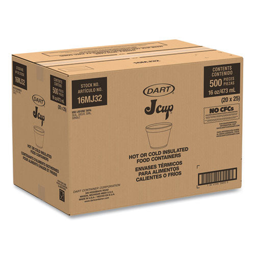 Image of Dart® Foam Containers, Extra Squat, 16 oz, White, 25/Bag, 20 Bags/Carton