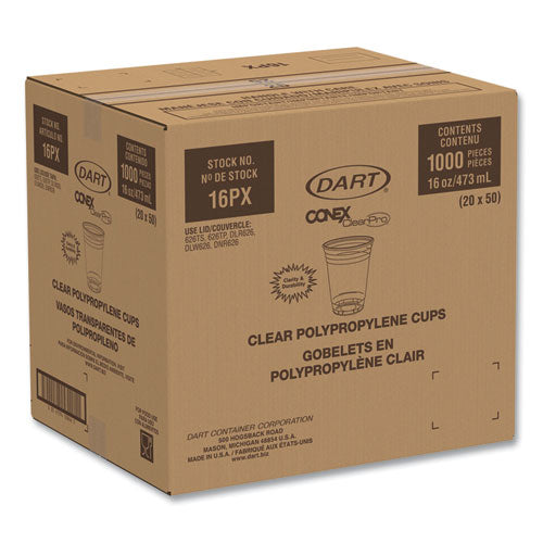 Image of Dart® Conex ClearPro Plastic Cold Cups, 16 oz, Clear, 50/Pack, 20 Packs/Carton
