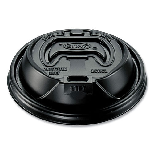 Image of Dart® Optima Reclosable Lid, Fits 12 oz to 24 oz Hot Cups, Plastic, Black, 100/Pack, 10 Packs/Carton