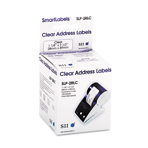 Image of Seiko Slp-2rlc Self-Adhesive Address Labels, 1.12" X 3.5", Clear, 130 Labels/roll, 2 Rolls/box