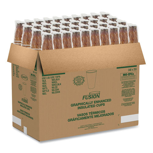 Image of Dart® Fusion Escape Foam Hot/cold Cups, 16 Oz, Brown/black, 1,000/carton