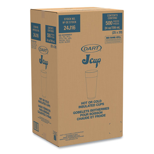 Image of Dart® Foam Drink Cups, Hot/cold, 24 Oz, White, 25/bag, 20 Bags/carton