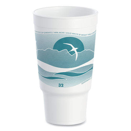 Image of Dart® Horizon Hot/Cold Foam Drinking Cups, 32 oz, White/Teal, 16/Bag, 25 Bags/Carton