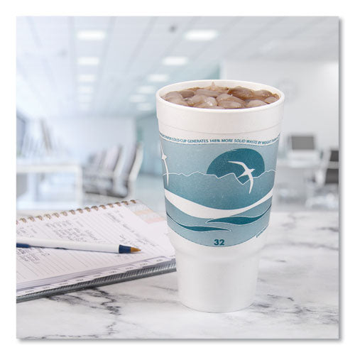 Image of Dart® Horizon Hot/Cold Foam Drinking Cups, 32 oz, White/Teal, 16/Bag, 25 Bags/Carton