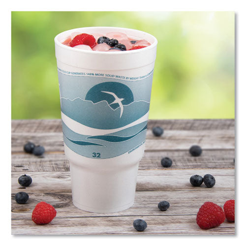 Image of Dart® Horizon Hot/Cold Foam Drinking Cups, 32 oz, White/Teal, 16/Bag, 25 Bags/Carton