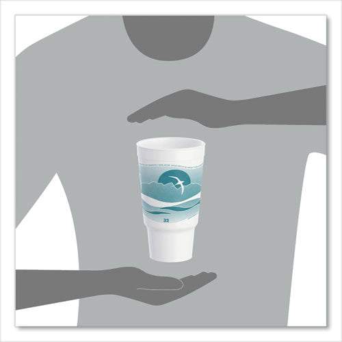 Image of Dart® Horizon Hot/Cold Foam Drinking Cups, 32 oz, White/Teal, 16/Bag, 25 Bags/Carton