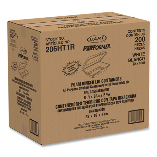 Image of Dart® Foam Hinged Lid Containers, 6.4 X 9.3 X 2.6, White, 200/carton
