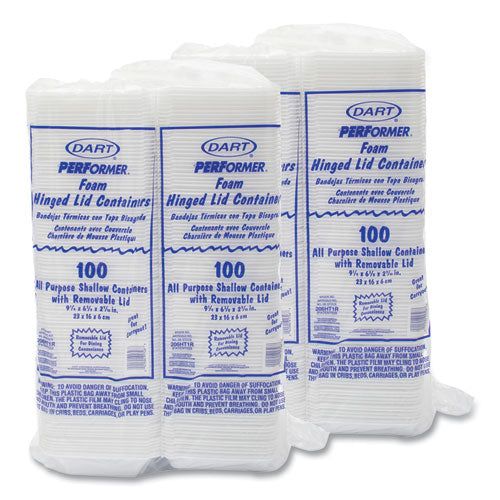 Image of Dart® Foam Hinged Lid Containers, 6.4 X 9.3 X 2.6, White, 200/carton