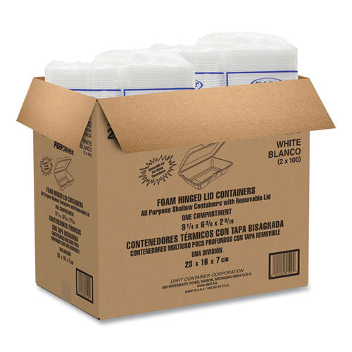 Image of Dart® Foam Hinged Lid Containers, 6.4 X 9.3 X 2.6, White, 200/carton