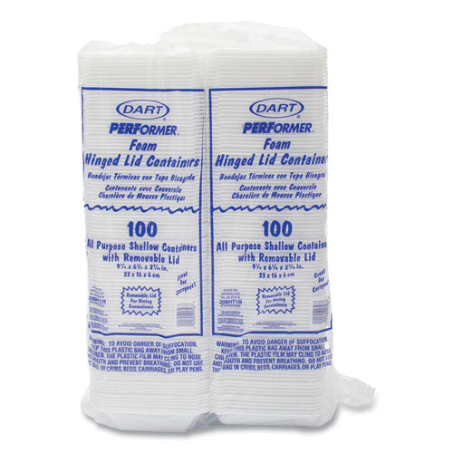 Image of Dart® Foam Hinged Lid Containers, 6.4 X 9.3 X 2.6, White, 200/carton