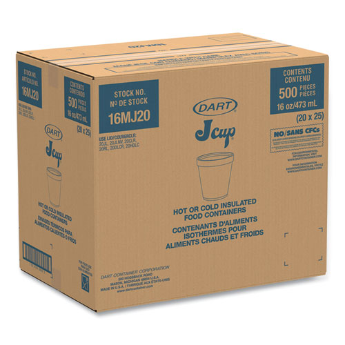Image of Dart® Foam Containers, Squat, 16 oz, White, 25/Bag, 20 Bags/Carton