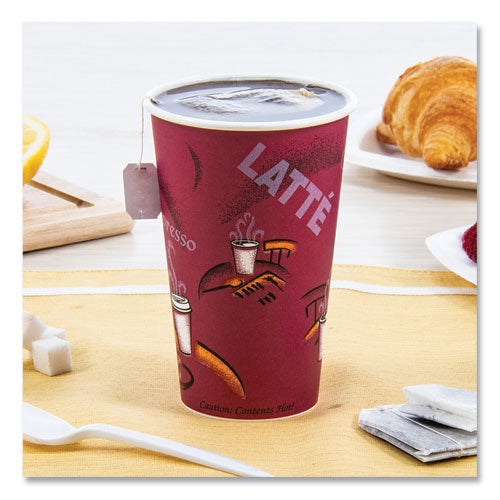 Image of SOLO® Paper Hot Drink Cups in Bistro Design, 16 oz, Maroon, 50/Pack
