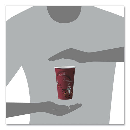 Image of SOLO® Paper Hot Drink Cups in Bistro Design, 16 oz, Maroon, 50/Pack
