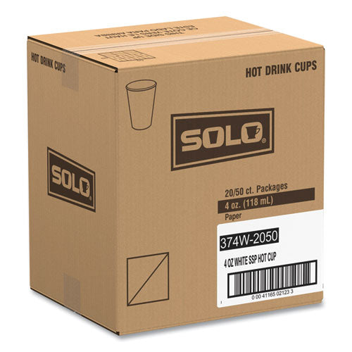 Image of SOLO® Single-Sided Poly Paper Hot Cups, 4 oz, White, 50 Bag, 20 Bags/Carton