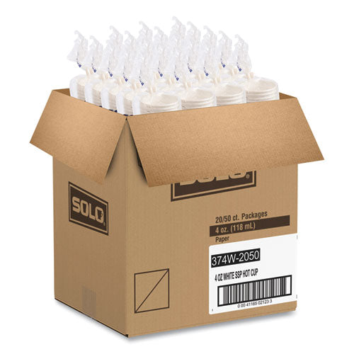 Image of SOLO® Single-Sided Poly Paper Hot Cups, 4 oz, White, 50 Bag, 20 Bags/Carton