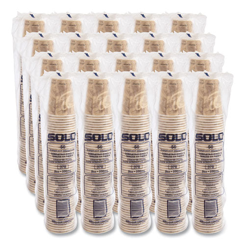 Image of SOLO® Mistique Polycoated Hot Paper Cups, 8 oz, Brown, 50/Sleeve, 20 Sleeves/Carton