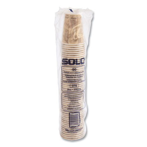 Image of SOLO® Mistique Polycoated Hot Paper Cups, 8 oz, Brown, 50/Sleeve, 20 Sleeves/Carton