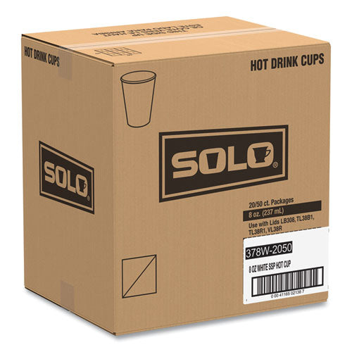 Image of SOLO® Single-Sided Poly Paper Hot Cups, 8 Oz, White, 50/bag, 20 Bags/carton