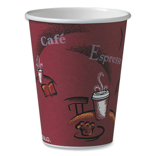 Image of SOLO® Paper Hot Drink Cups in Bistro Design, 12 oz, Maroon, 50/Pack