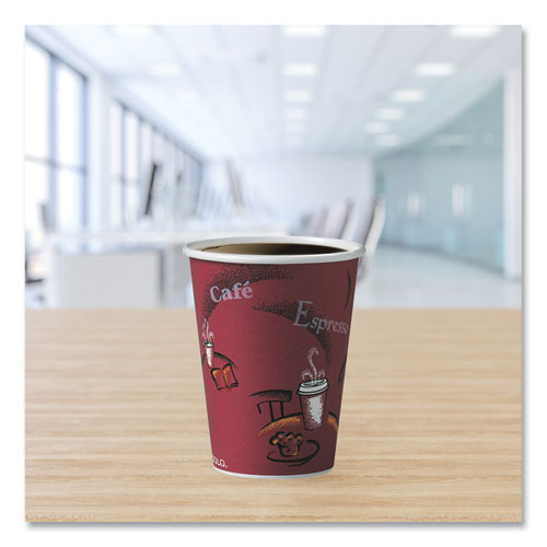 Image of SOLO® Paper Hot Drink Cups in Bistro Design, 12 oz, Maroon, 50/Pack