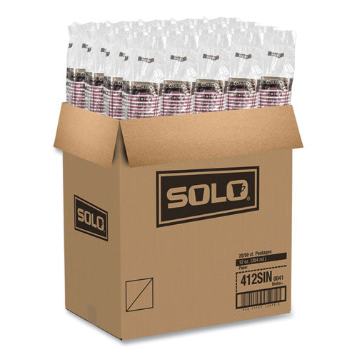 Image of SOLO® Paper Hot Drink Cups in Bistro Design, 12 oz, Maroon, 50/Pack