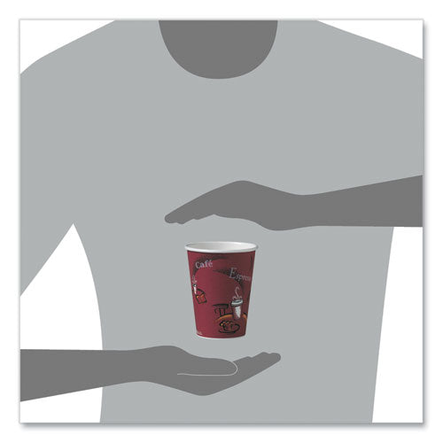 Image of SOLO® Paper Hot Drink Cups in Bistro Design, 12 oz, Maroon, 50/Pack