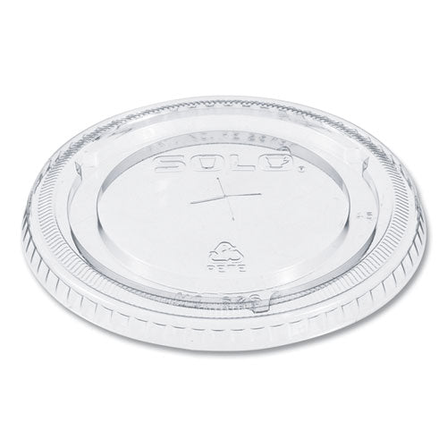 Image of SOLO® PETE Flat Straw-Slot Cold Cup Lids, Fits 16 oz to 24 oz Cold Cups, Plastic, Clear, 100/Pack, 10 Packs/Carton
