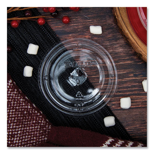 Image of SOLO® PETE Flat Straw-Slot Cold Cup Lids, Fits 16 oz to 24 oz Cold Cups, Plastic, Clear, 100/Pack, 10 Packs/Carton
