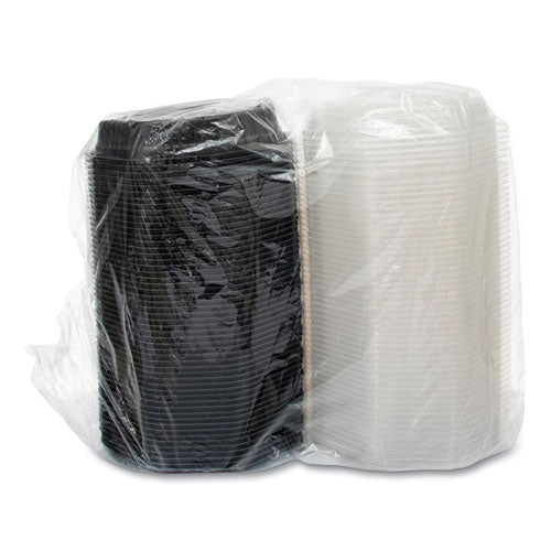Image of SOLO® OctaView Hinged-Lid Hot Food Containers, 31 oz, 9.55 x 9.1 x 3, Black/Clear, Plastic, 100/Carton