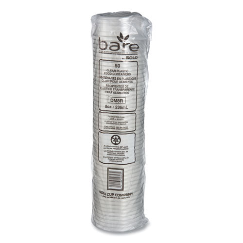 Image of SOLO® Bare Eco-Forward RPET Deli Containers, ProPlanet Seal, 8 oz, 4.6" Diameter x 1.8" h, Clear, Plastic, 500/Carton