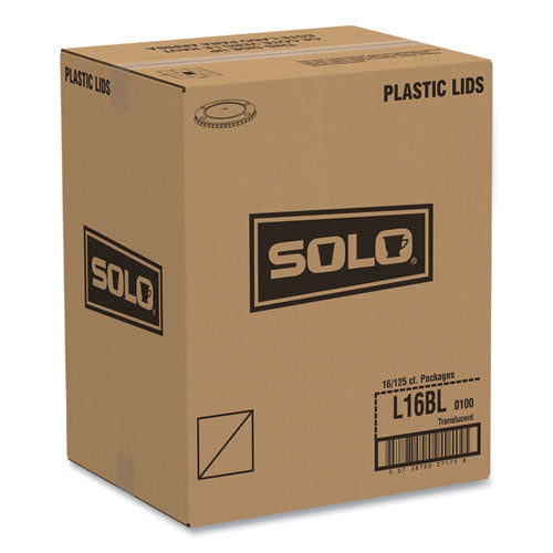 Image of SOLO® Polystyrene Plastic Flat Straw-Slot Cold Cup Lids, Fits 12 oz to 24 oz Cold Cups, Plastic, Translucent, 125/Pack, 16 Packs/CT