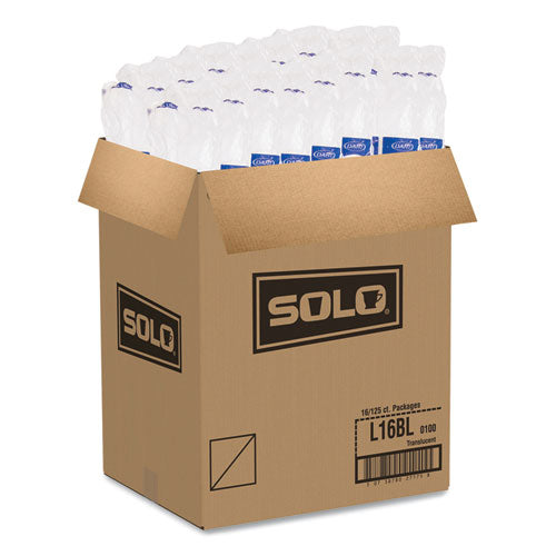 Image of SOLO® Polystyrene Plastic Flat Straw-Slot Cold Cup Lids, Fits 12 oz to 24 oz Cold Cups, Plastic, Translucent, 125/Pack, 16 Packs/CT