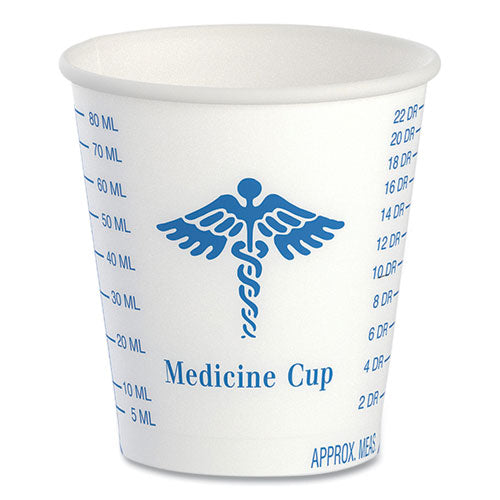 Image of SOLO® Paper Medical and Dental Graduated Cups, 3 oz, Paper, White/Blue, 100/Bag, 50 Bags/Carton