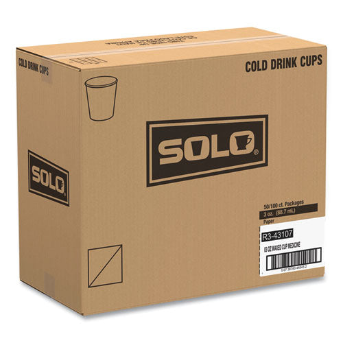 Image of SOLO® Paper Medical and Dental Graduated Cups, 3 oz, Paper, White/Blue, 100/Bag, 50 Bags/Carton