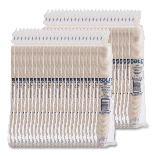 Image of SOLO® Paper Medical and Dental Graduated Cups, 3 oz, Paper, White/Blue, 100/Bag, 50 Bags/Carton