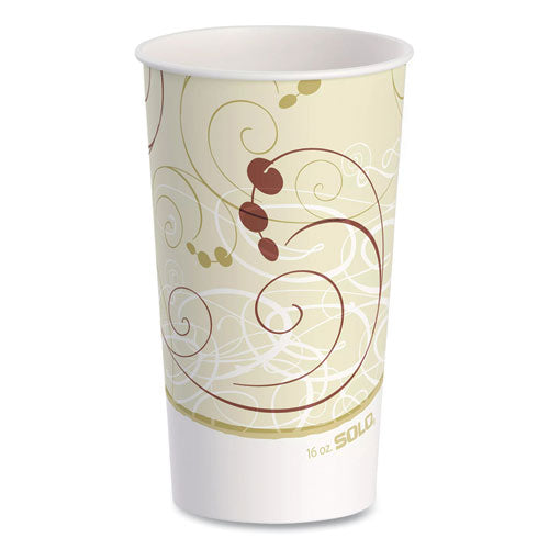 Image of SOLO® Double Sided Poly (DSP) Paper Cold Cups, 16 oz, Beige/White/Red, 50/Sleeve, 20 Sleeves/Carton