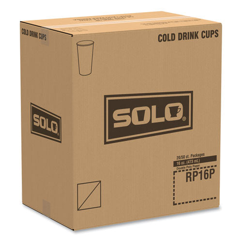 Image of SOLO® Double Sided Poly (DSP) Paper Cold Cups, 16 oz, Beige/White/Red, 50/Sleeve, 20 Sleeves/Carton